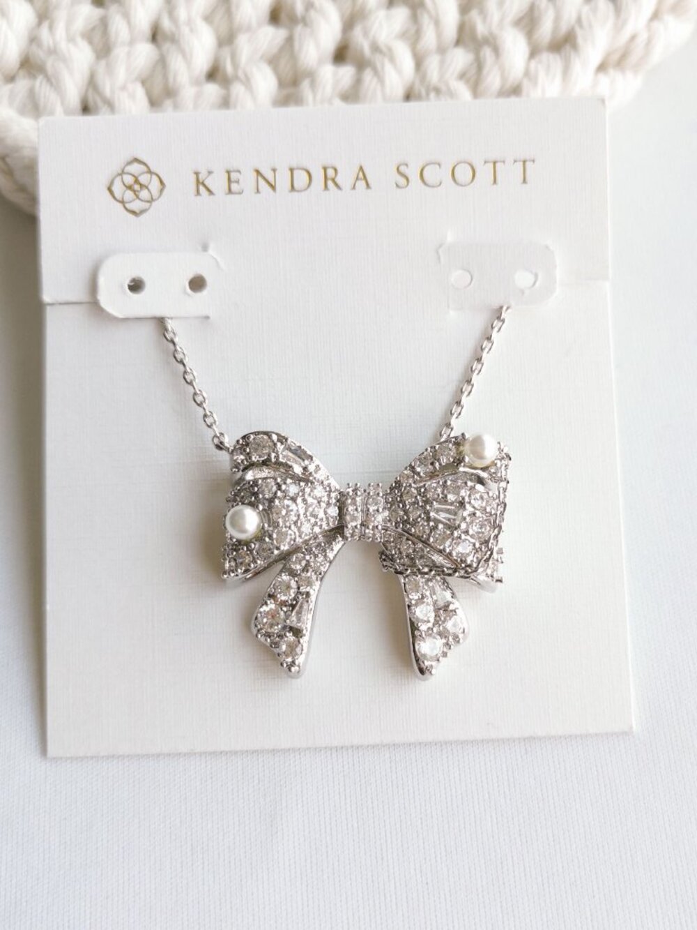 Kendra Scott Krista Silver White Mix Bow Necklace